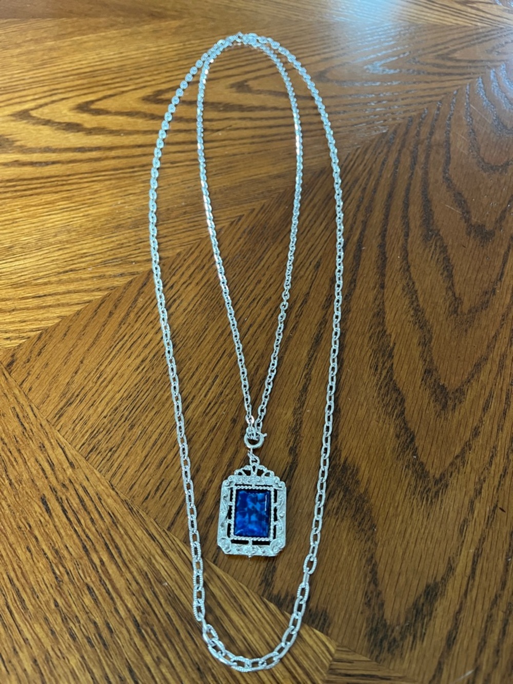 Sarah Coventry “Roman Holiday” Double Chain Faux Lapis Stone Pendant Necklace